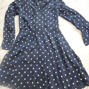 Brooks Brothers Silk Polka Dot Dress Size 10 Black White Tie Neck